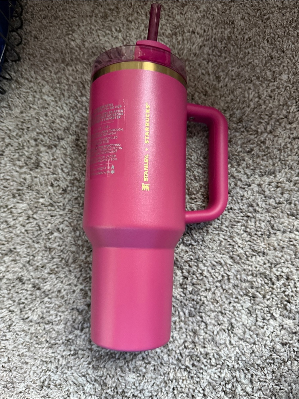 Stanley Hot Pink Insulated Tumbler with Handle and Straw